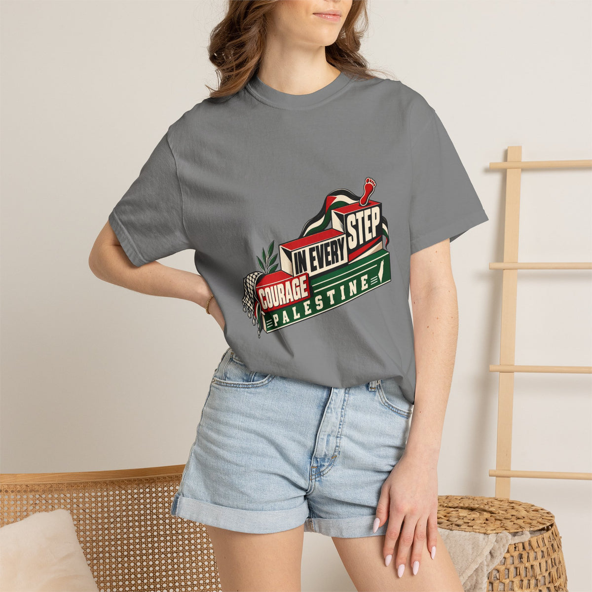 Palestine "Courage In Every Step" Graphic T-Shirt
