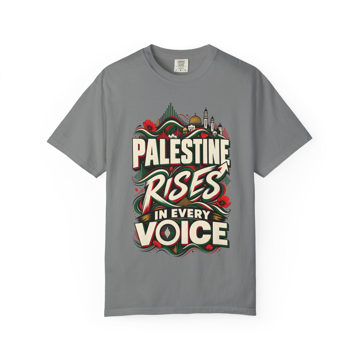 Palestine Rises Graphic T-Shirt — "Palestine Rises in Every Voice" Tee