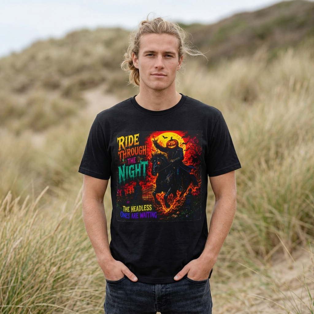 Ride Through the Night Halloween T-Shirt — Headless Horseman Graphic Tee
