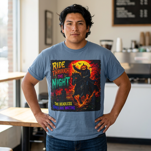 Ride Through the Night Halloween T-Shirt — Headless Horseman Graphic Tee