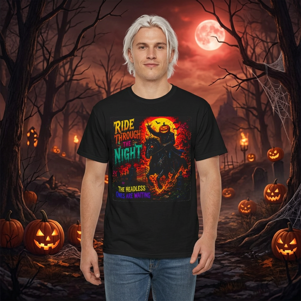 Ride Through the Night Halloween T-Shirt — Headless Horseman Graphic Tee
