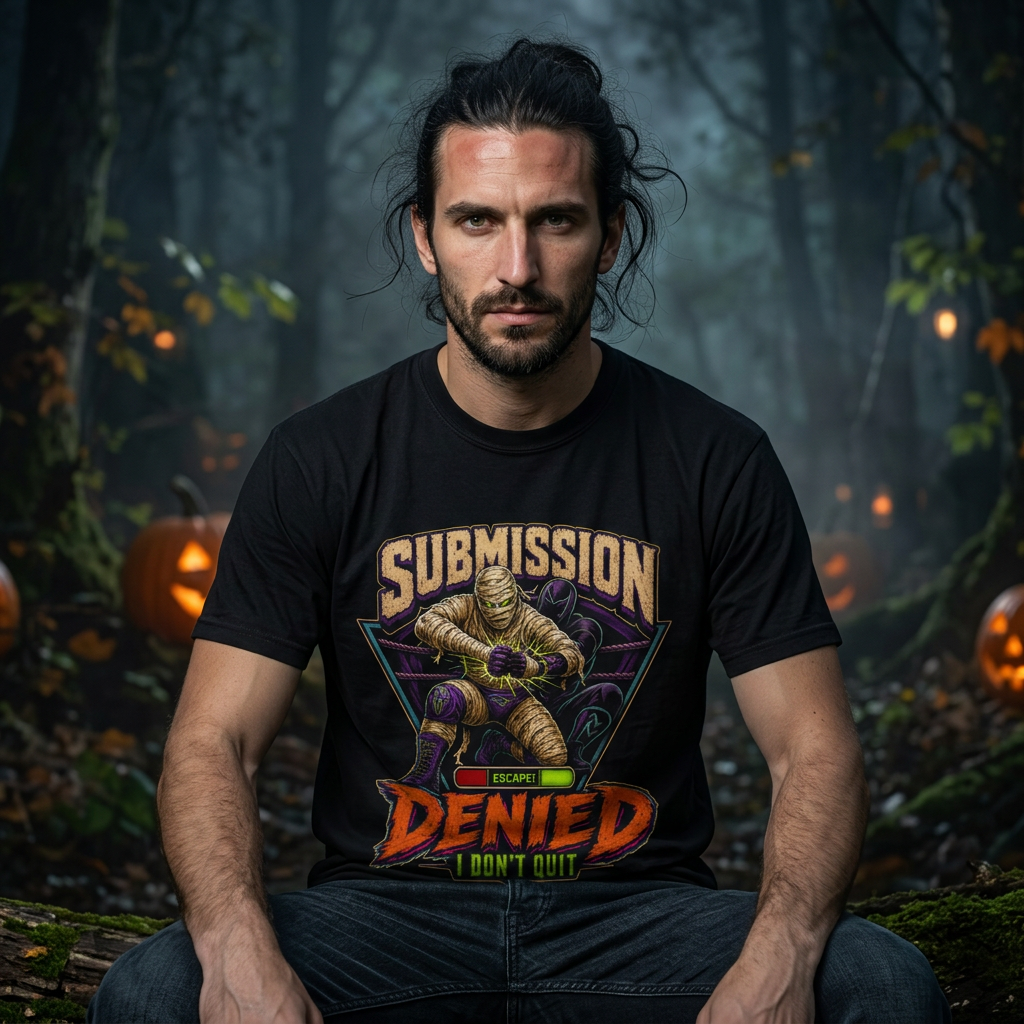 T-shirt « Submission Denied I Don't Quit » — T-shirt graphique de lutte pour Halloween