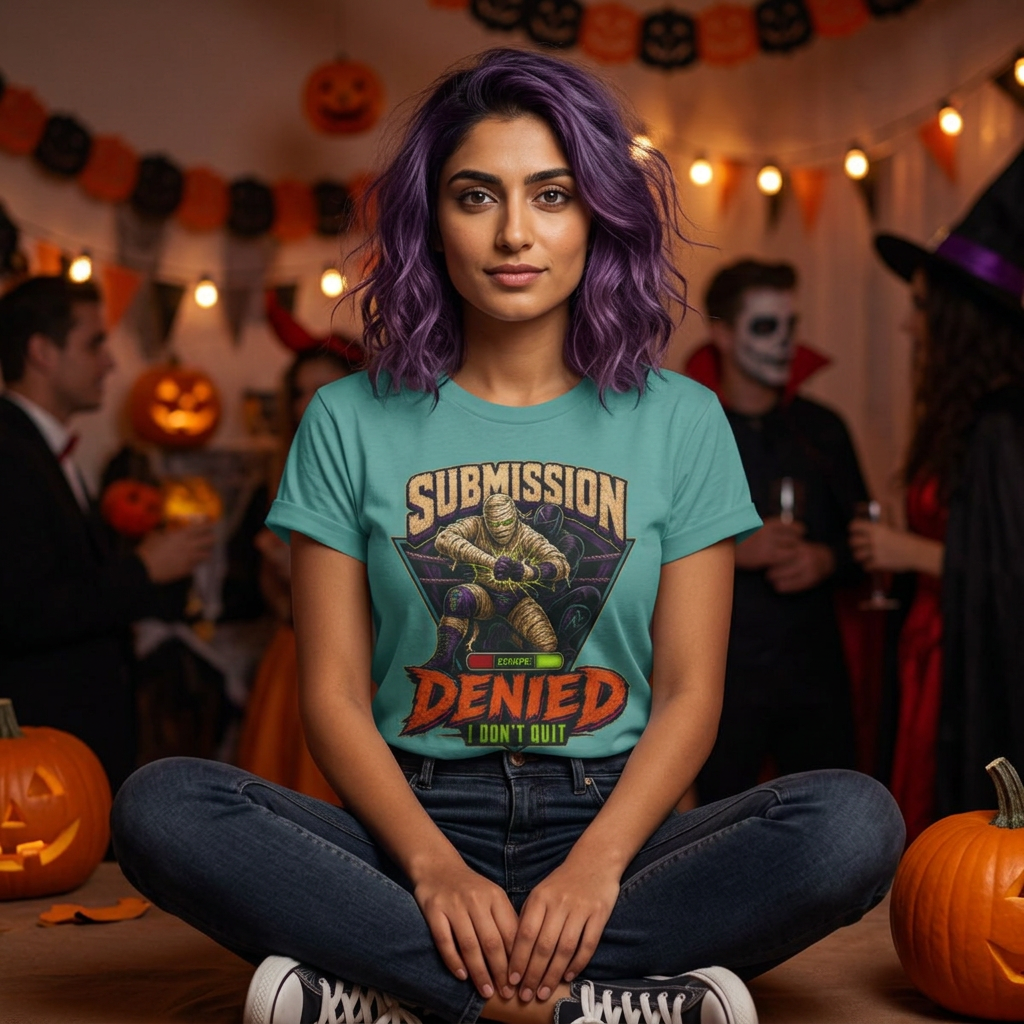 T-shirt « Submission Denied I Don't Quit » — T-shirt graphique de lutte pour Halloween
