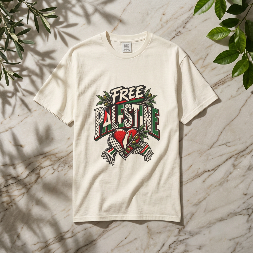 Free Palestine Graphic T-Shirt — Heart & Flag Solidarity Tee