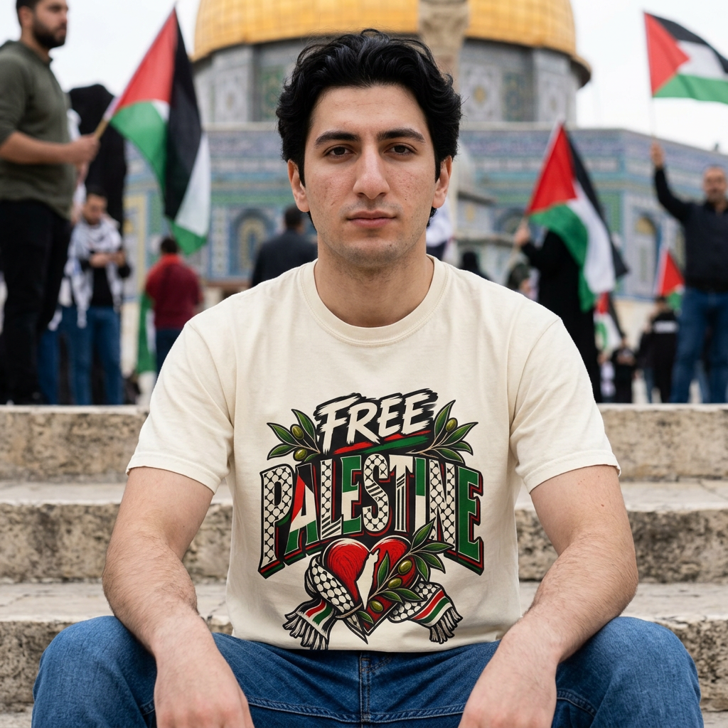 Free Palestine Graphic T-Shirt — Heart & Flag Solidarity Tee