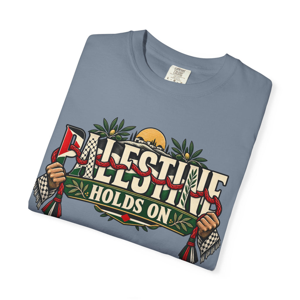 Palestine Holds On T-Shirt — Free Palestine Solidarity Graphic Tee
