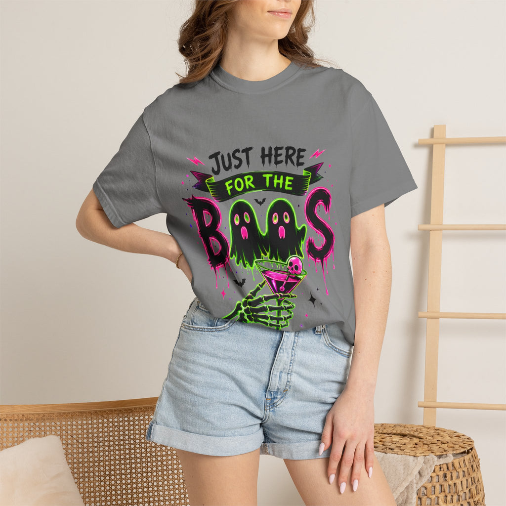 T-Shirt — "Just Here for the Boos" Halloween Ghost Graphic Tee