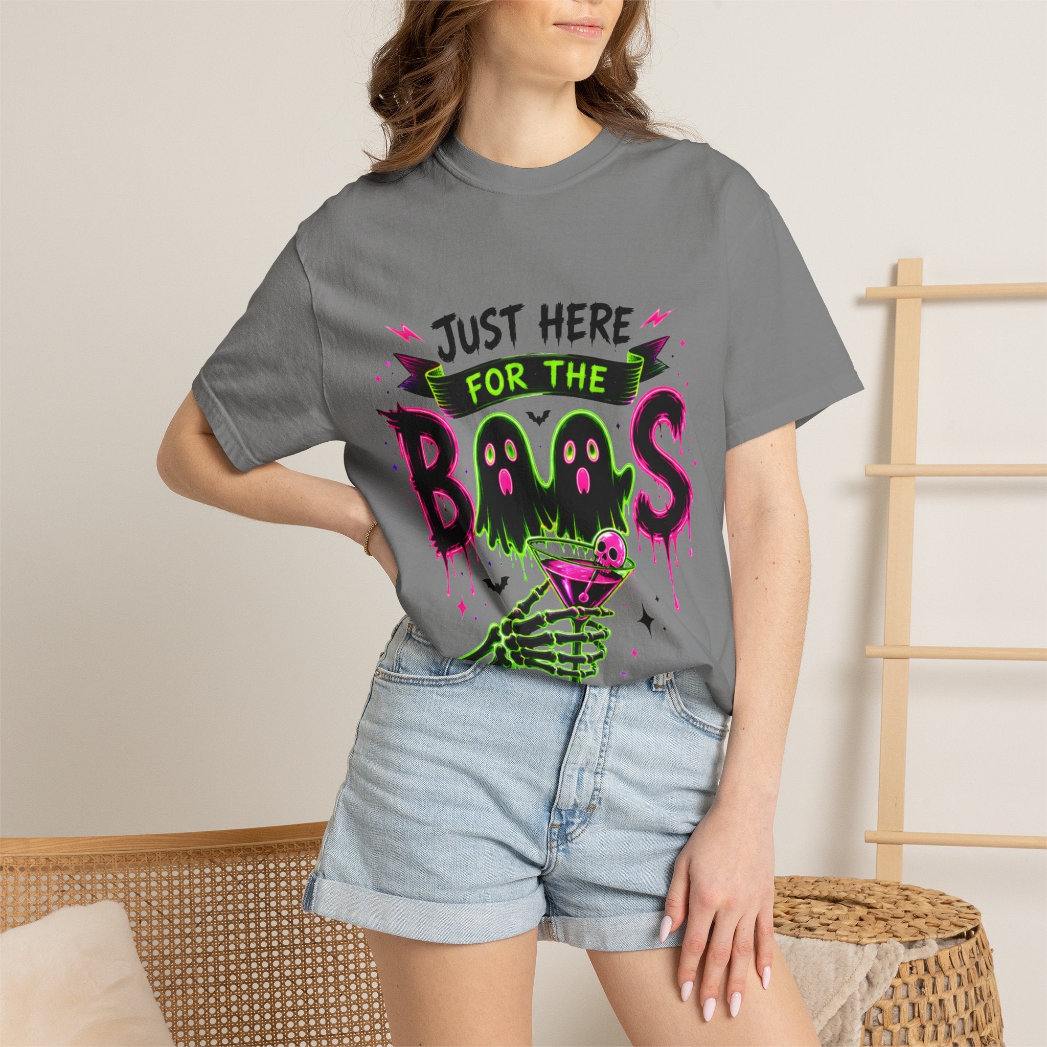 T-Shirt — "Just Here for the Boos" Halloween Ghost Graphic Tee