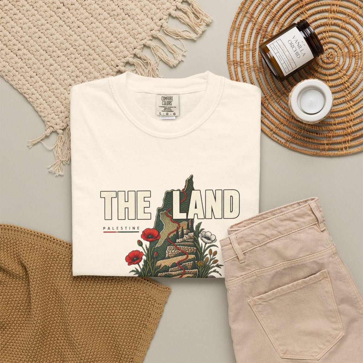 The Land Remembers T-Shirt — Memorial Floral Palestine Map Graphic