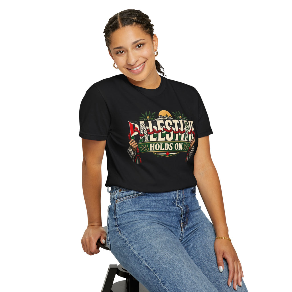 Palestine Holds On T-Shirt — Free Palestine Solidarity Graphic Tee
