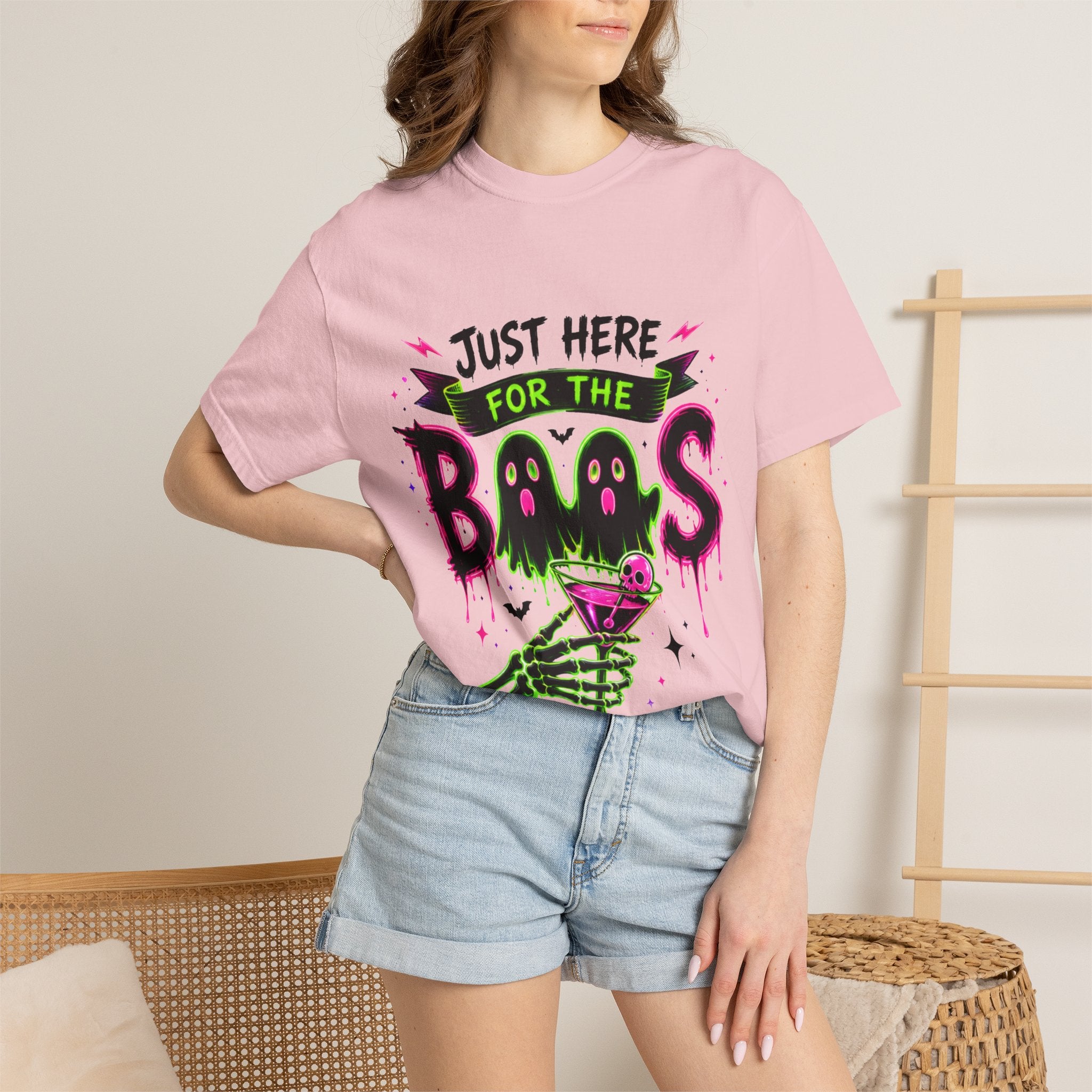 T-Shirt — "Just Here for the Boos" Halloween Ghost Graphic Tee