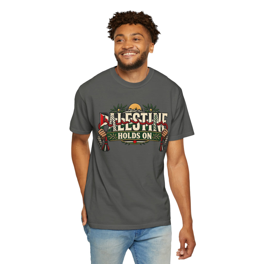 Palestine Holds On T-Shirt — Free Palestine Solidarity Graphic Tee