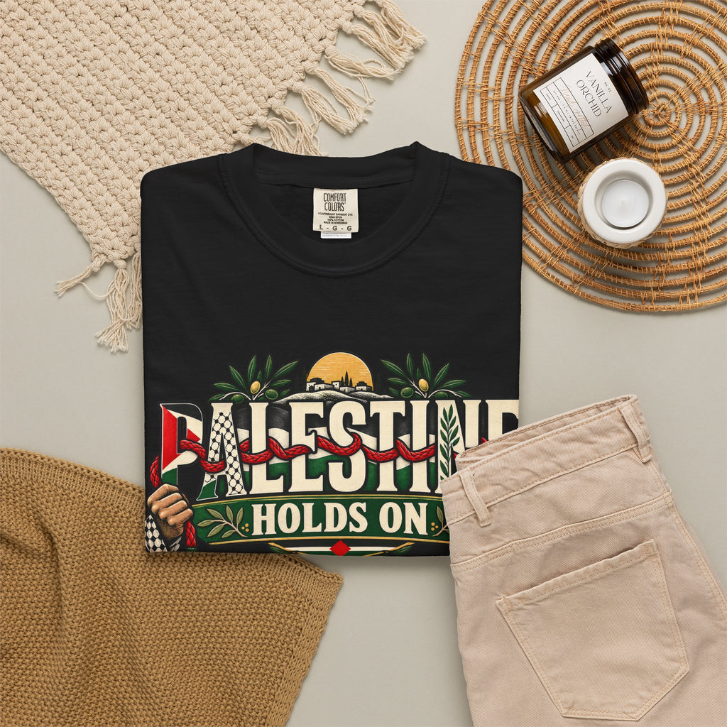 Palestine Holds On T-Shirt — Free Palestine Solidarity Graphic Tee