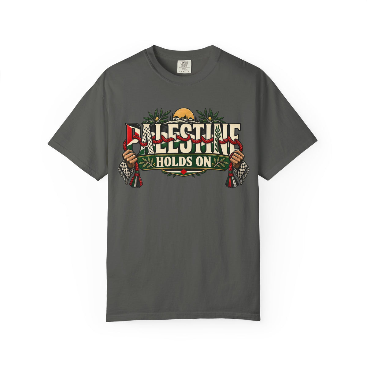 Palestine Holds On T-Shirt — Free Palestine Solidarity Graphic Tee