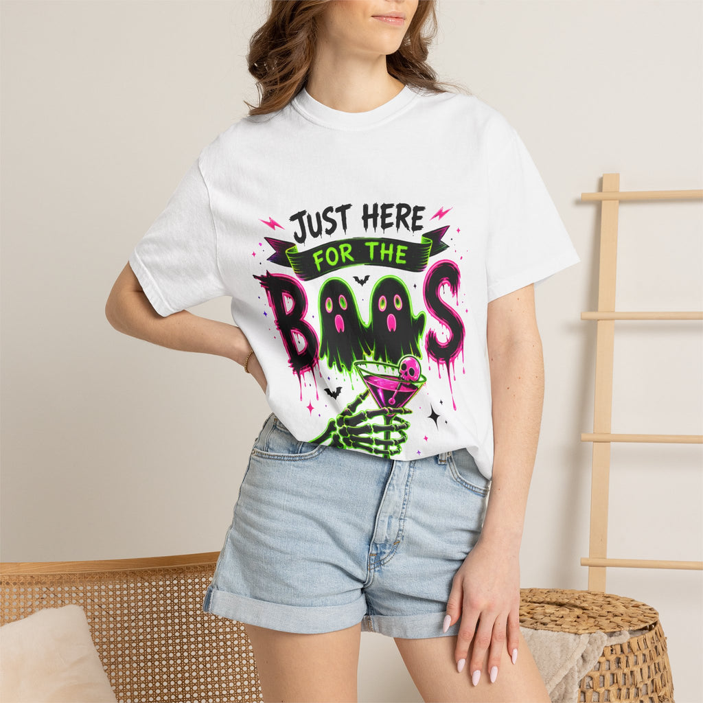 T-Shirt — "Just Here for the Boos" Halloween Ghost Graphic Tee