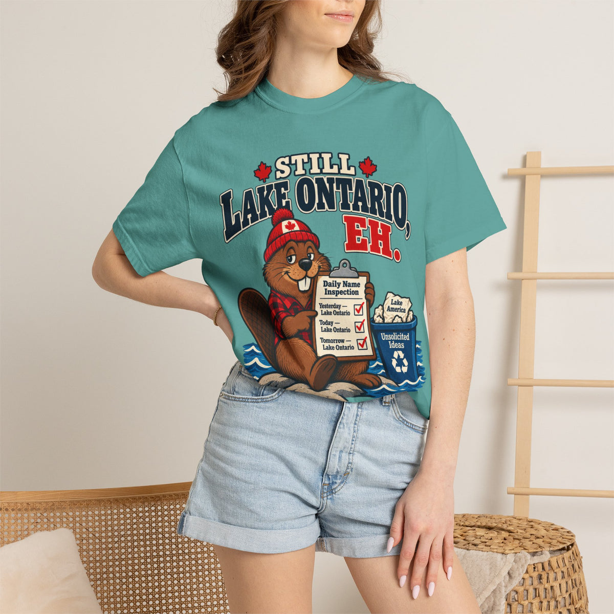 Still Lake Ontario, Eh T-Shirt — Cute Canadian Beaver Graphic Tee