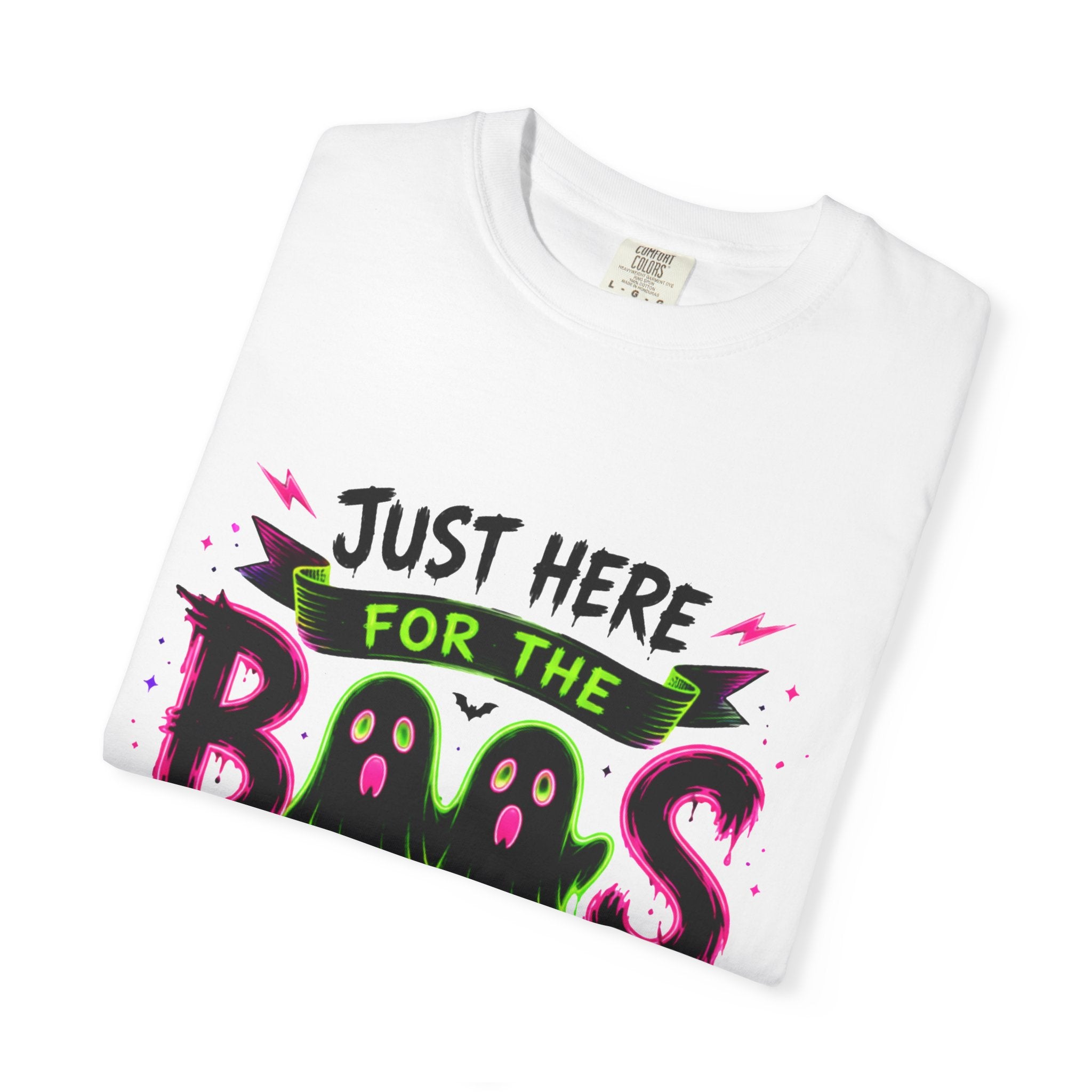 T-Shirt — "Just Here for the Boos" Halloween Ghost Graphic Tee