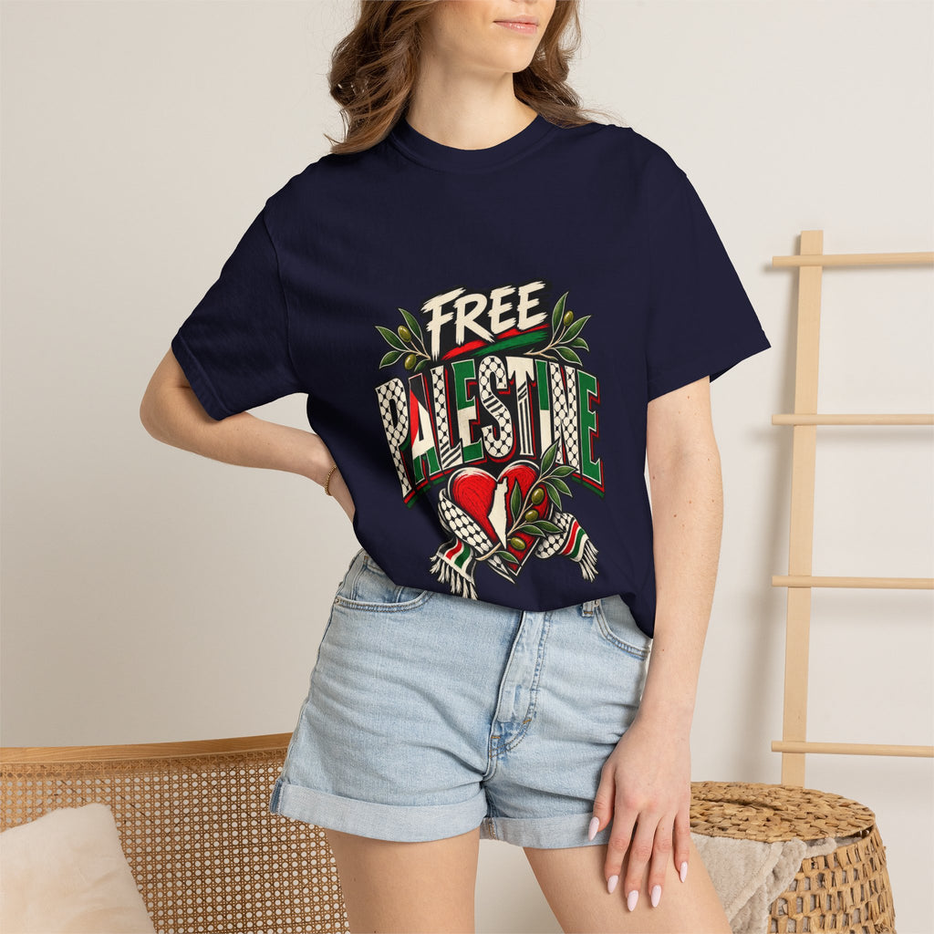 Free Palestine Graphic T-Shirt — Heart & Flag Solidarity Tee