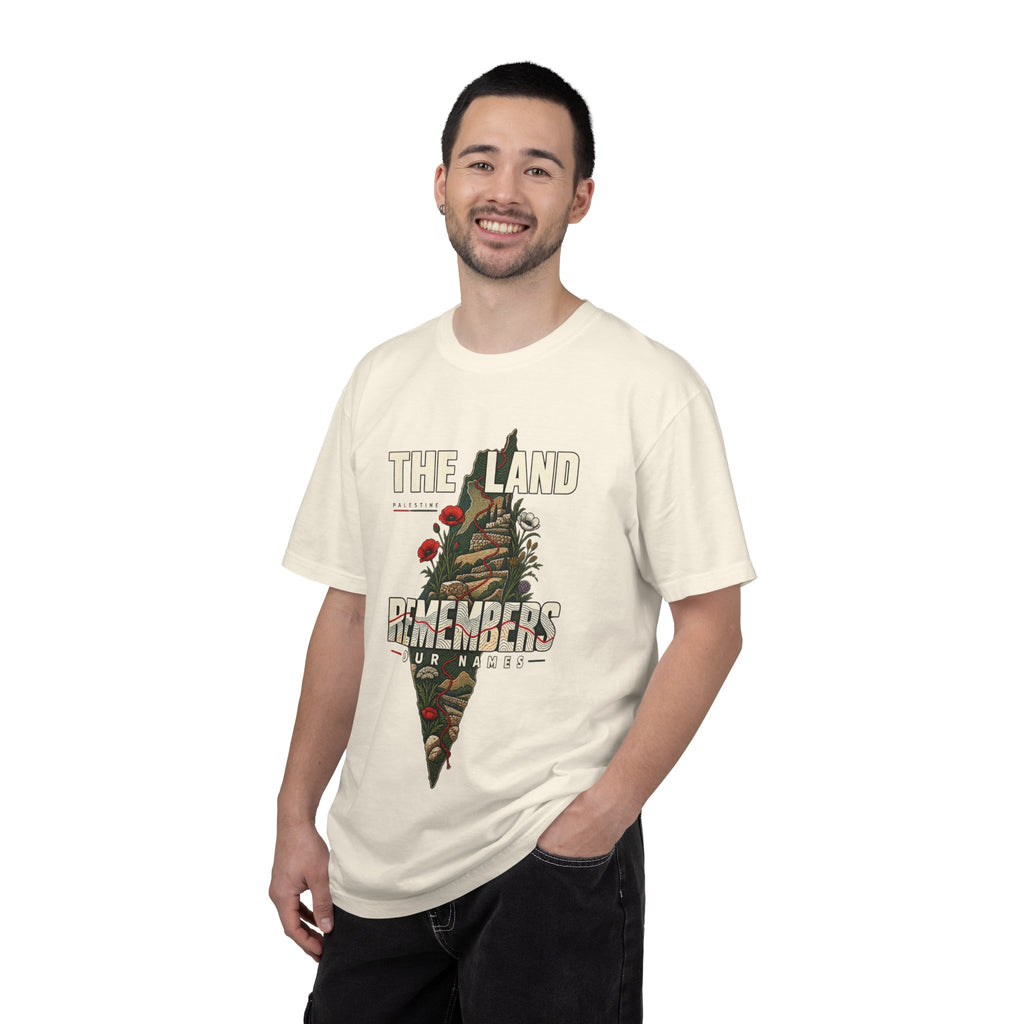 The Land Remembers T-Shirt — Memorial Floral Palestine Map Graphic