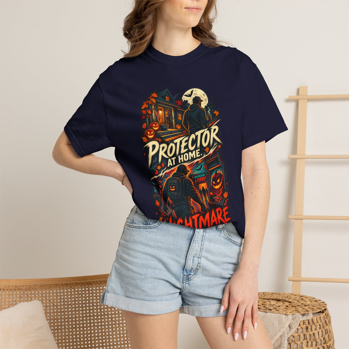 Halloween Gamer DAD Protector at Home - Nightmare in the Lobby T-Shirt