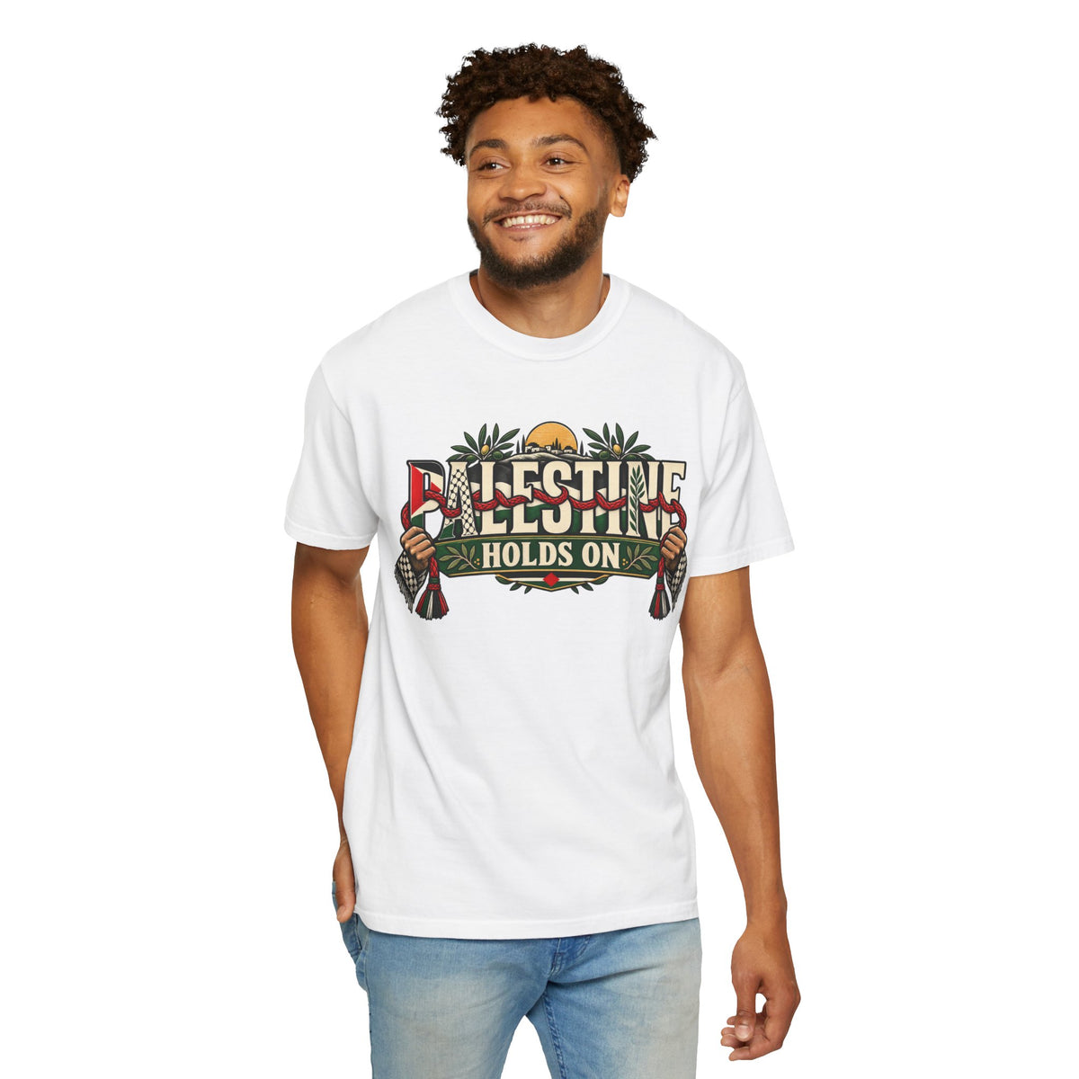 Palestine Holds On T-Shirt — Free Palestine Solidarity Graphic Tee