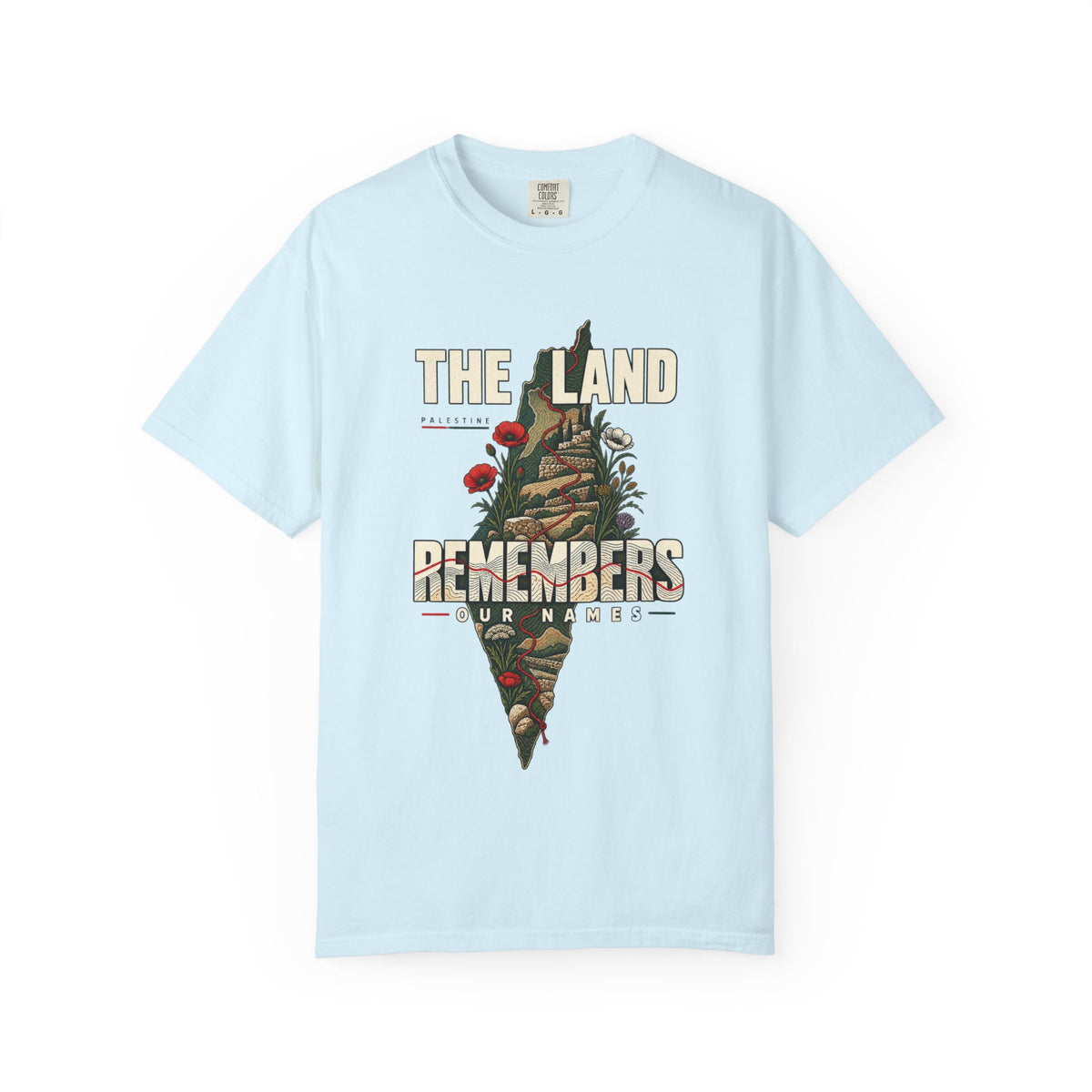 The Land Remembers T-Shirt — Memorial Floral Palestine Map Graphic