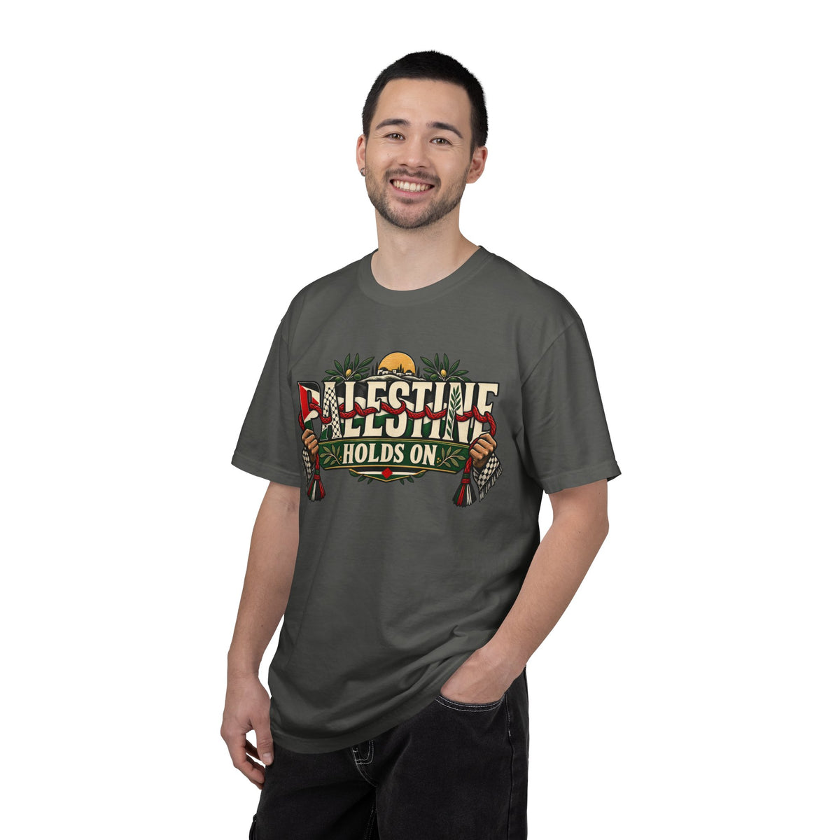 Palestine Holds On T-Shirt — Free Palestine Solidarity Graphic Tee
