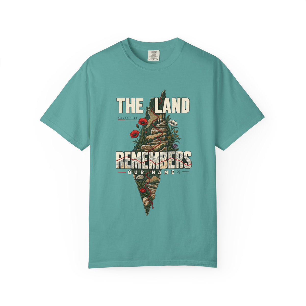 The Land Remembers T-Shirt — Memorial Floral Palestine Map Graphic