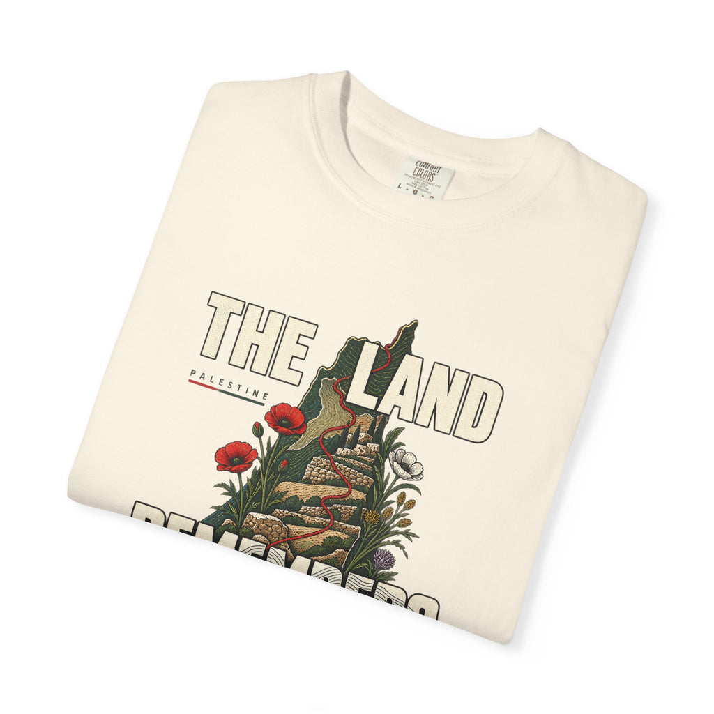 The Land Remembers T-Shirt — Memorial Floral Palestine Map Graphic