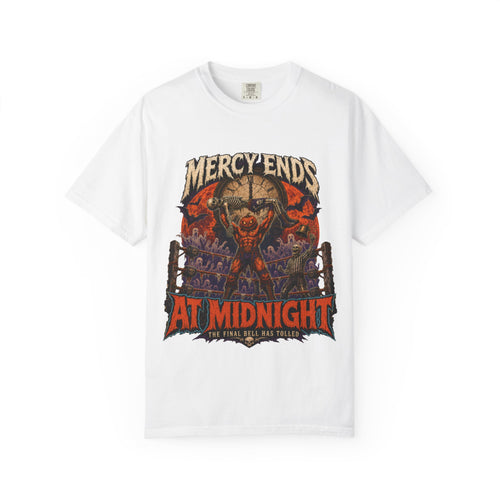 Mercy Ends At Midnight T‑Shirt — Gothic Skull Horror Graphic Tee