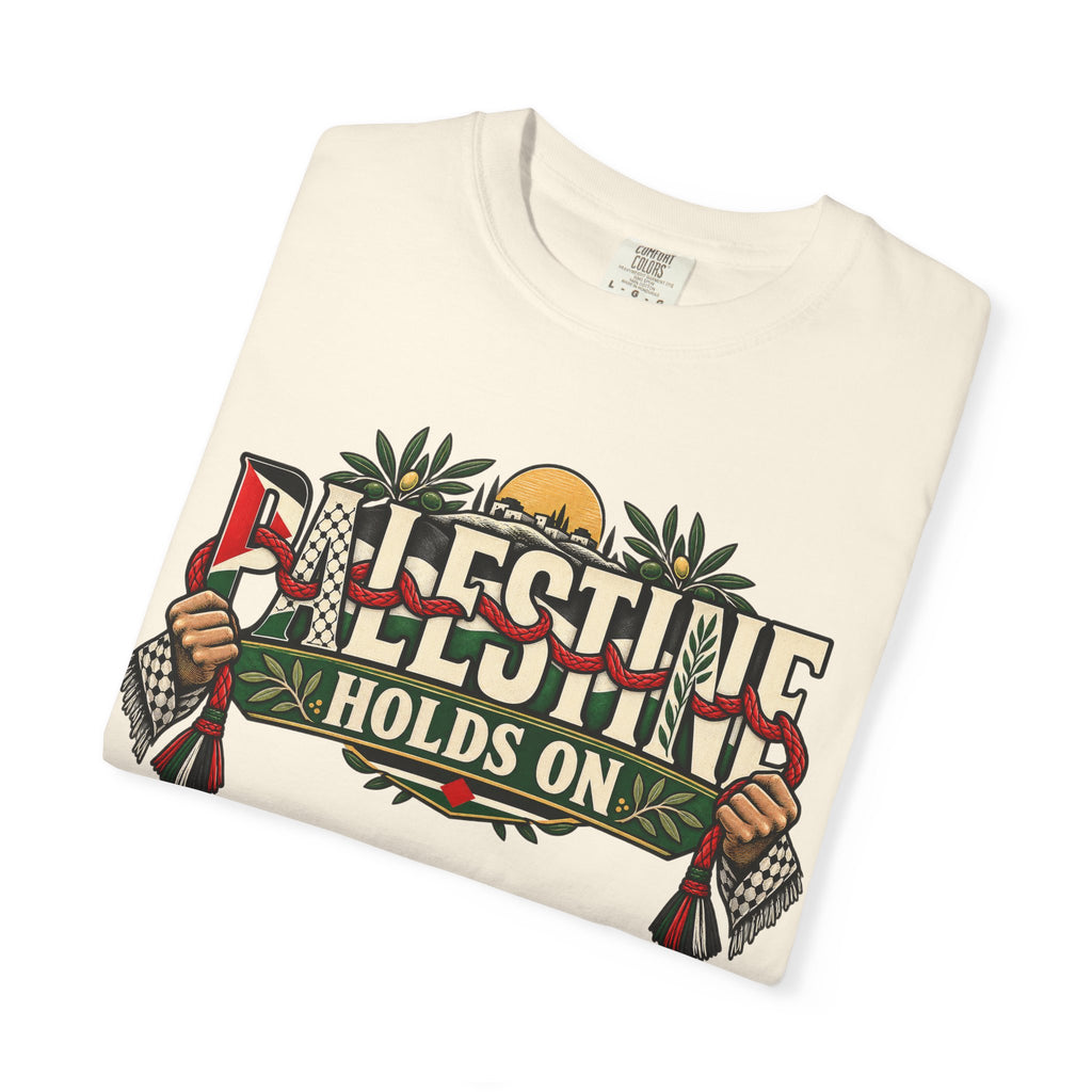 Palestine Holds On T-Shirt — Free Palestine Solidarity Graphic Tee