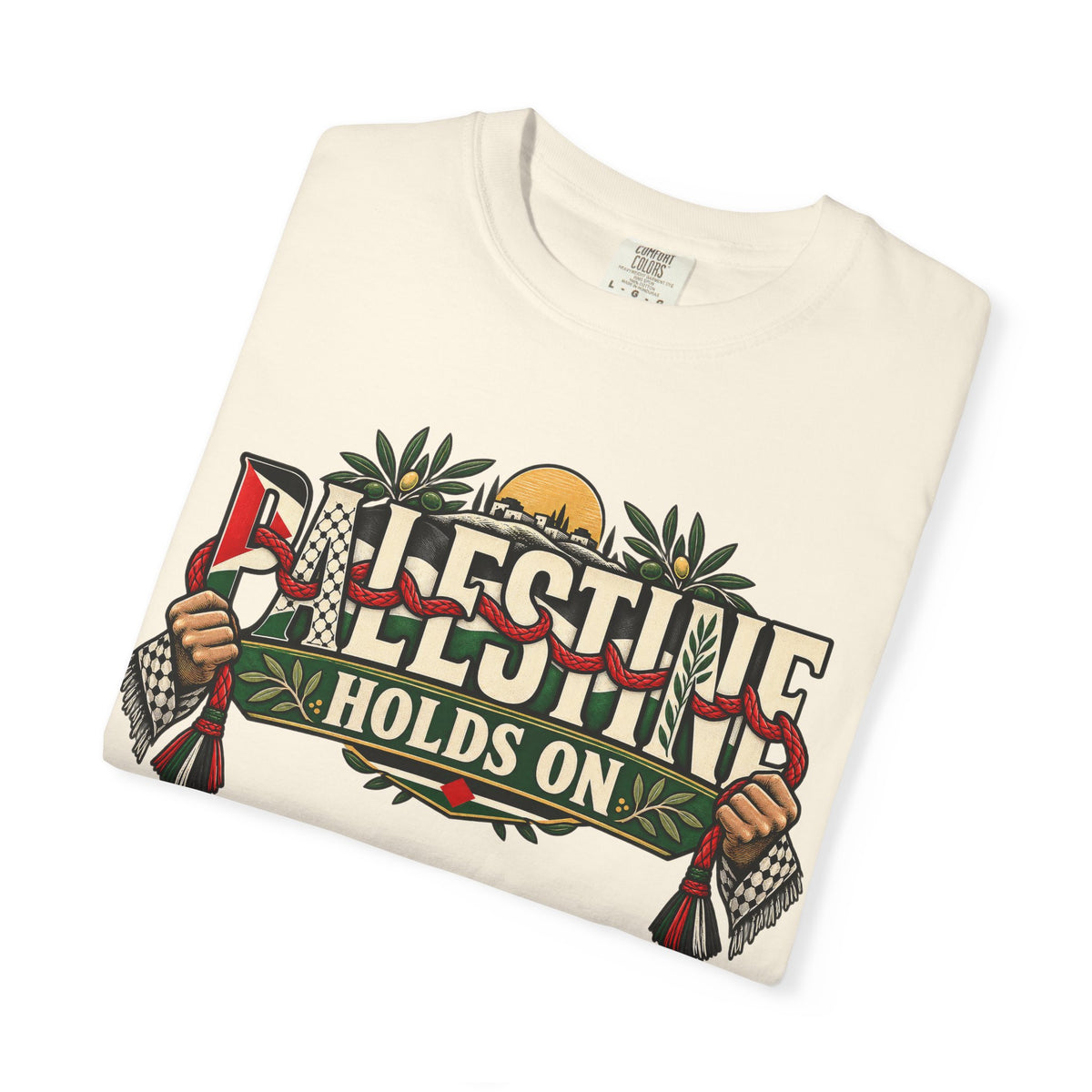 Palestine Holds On T-Shirt — Free Palestine Solidarity Graphic Tee