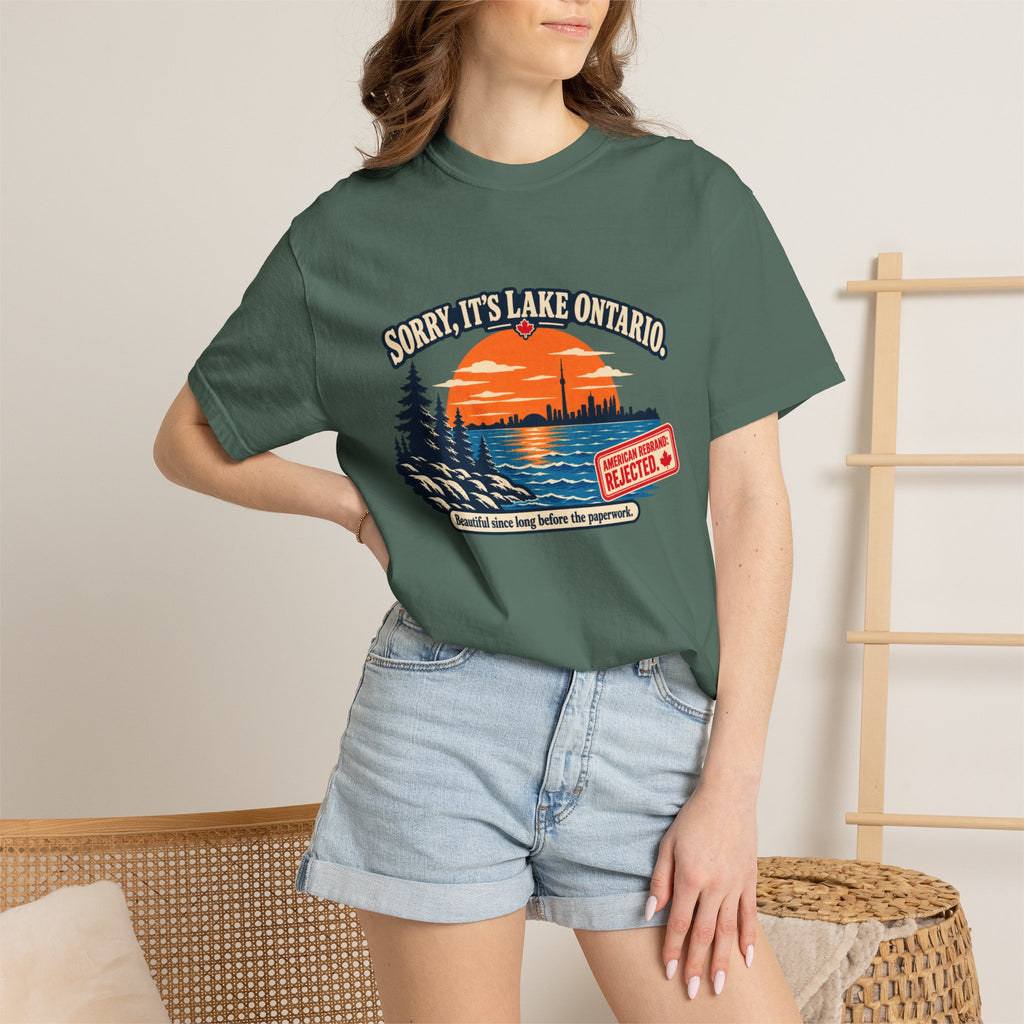 Lake Ontario Sunset T-Shirt — "Sorry, It's Lake Ontario" - Lake America Rejected