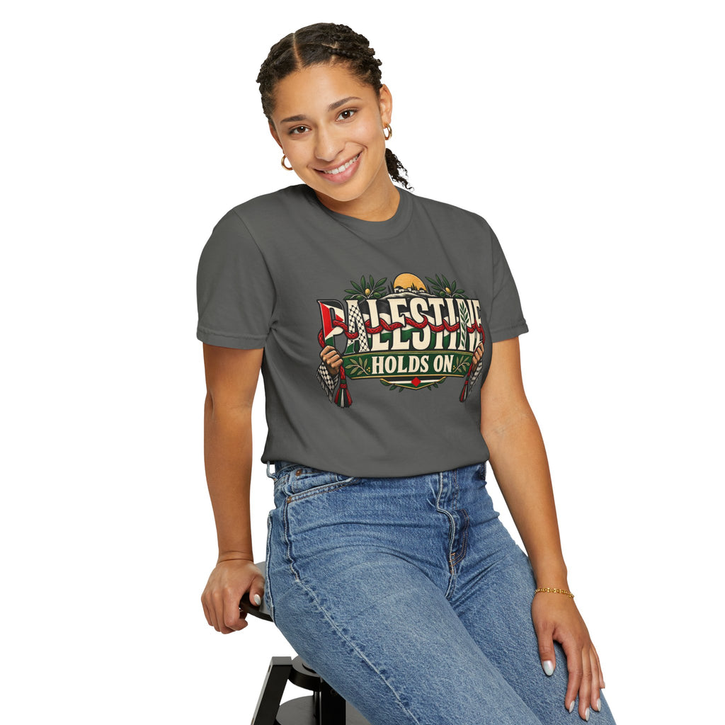 Palestine Holds On T-Shirt — Free Palestine Solidarity Graphic Tee