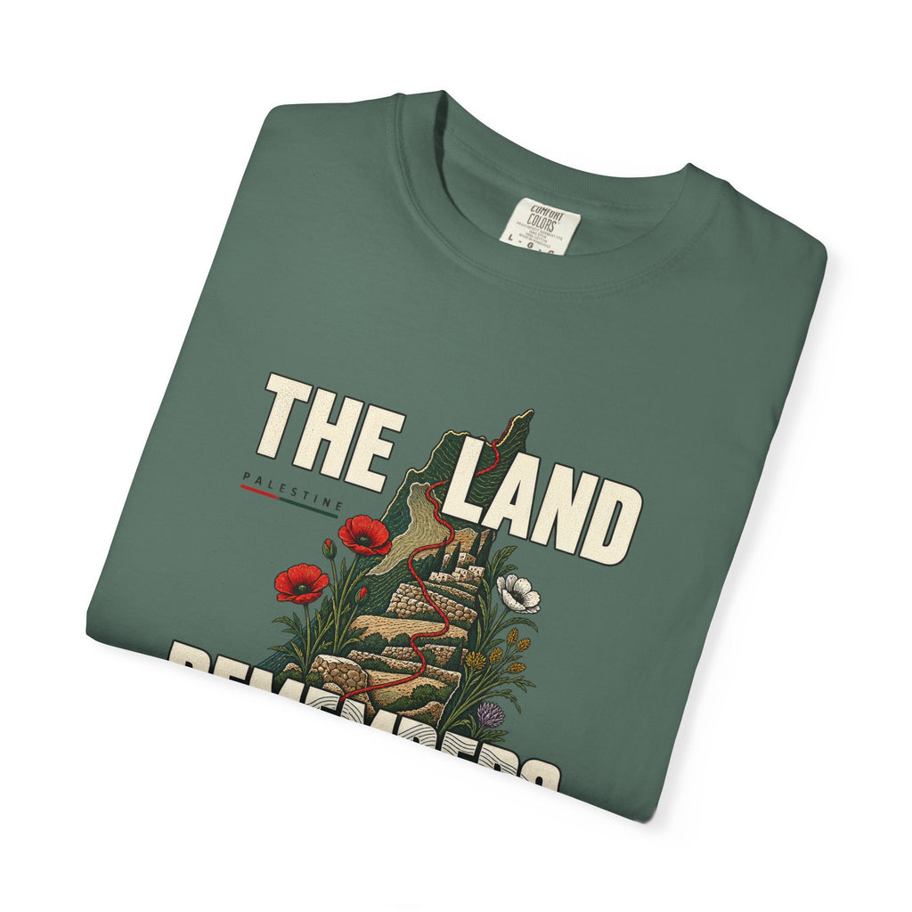 The Land Remembers T-Shirt — Memorial Floral Palestine Map Graphic