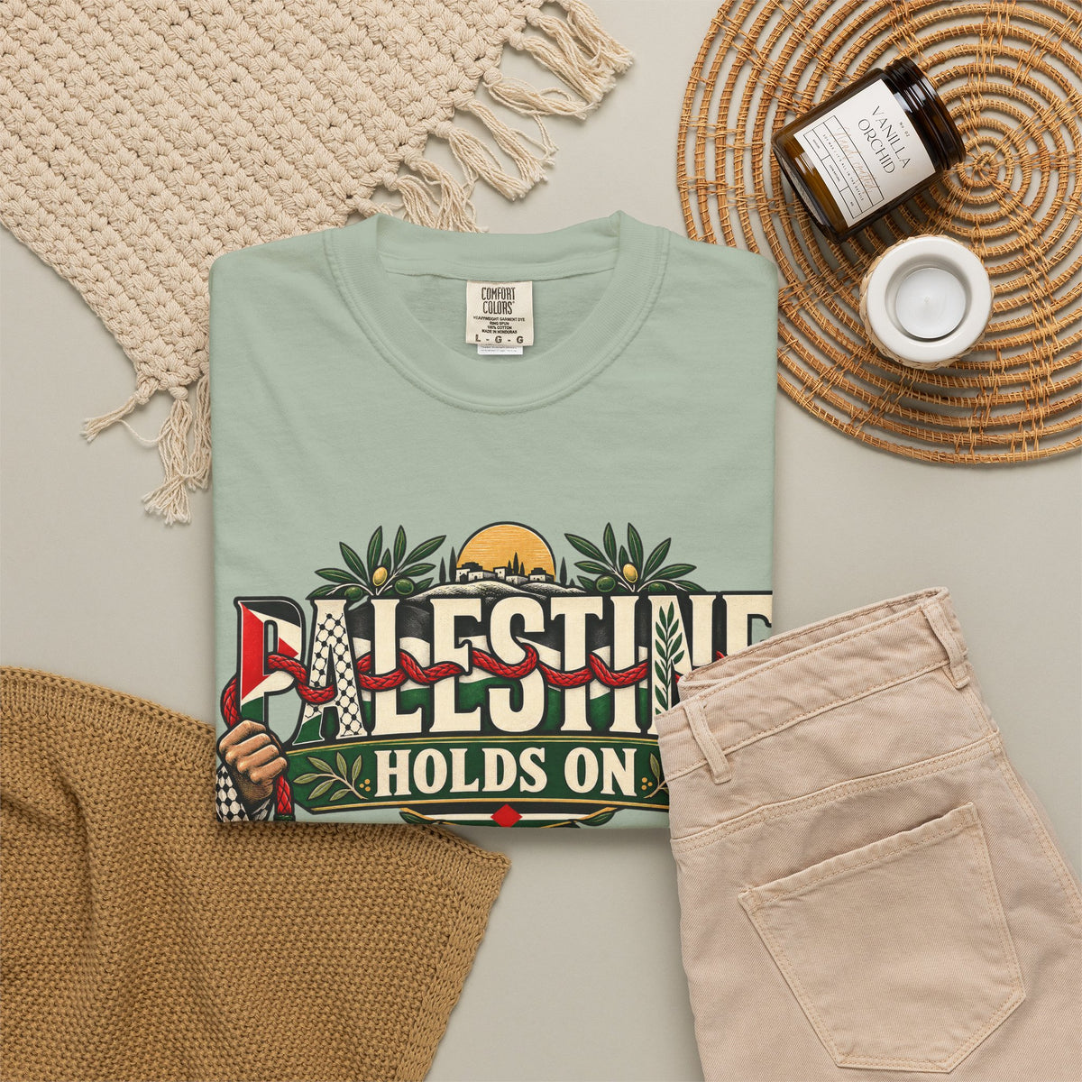 Palestine Holds On T-Shirt — Free Palestine Solidarity Graphic Tee