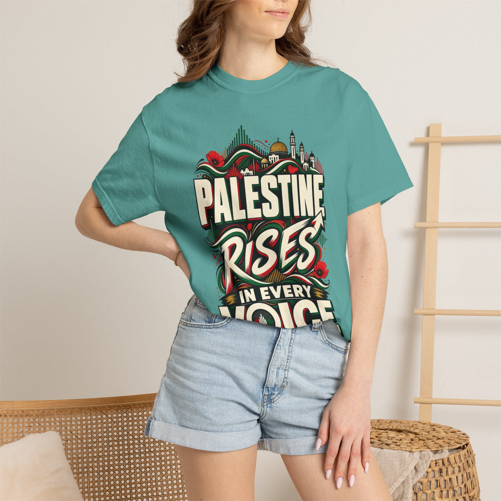 Palestine Rises Graphic T-Shirt — "Palestine Rises in Every Voice" Tee