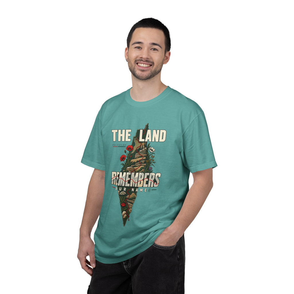The Land Remembers T-Shirt — Memorial Floral Palestine Map Graphic