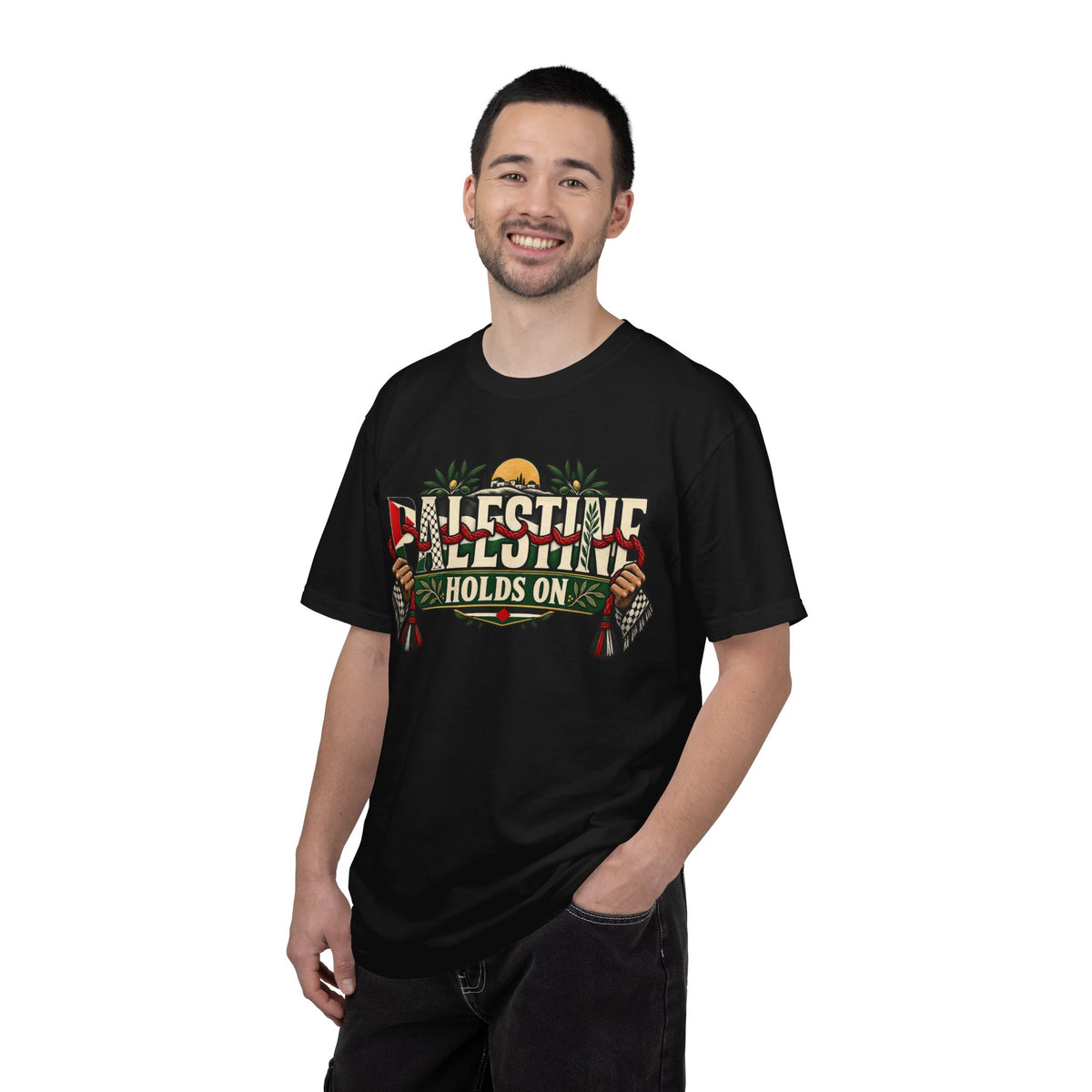 Palestine Holds On T-Shirt — Free Palestine Solidarity Graphic Tee