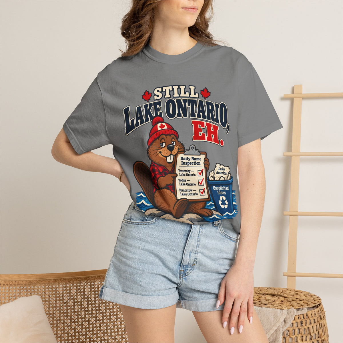 Still Lake Ontario, Eh T-Shirt — Cute Canadian Beaver Graphic Tee