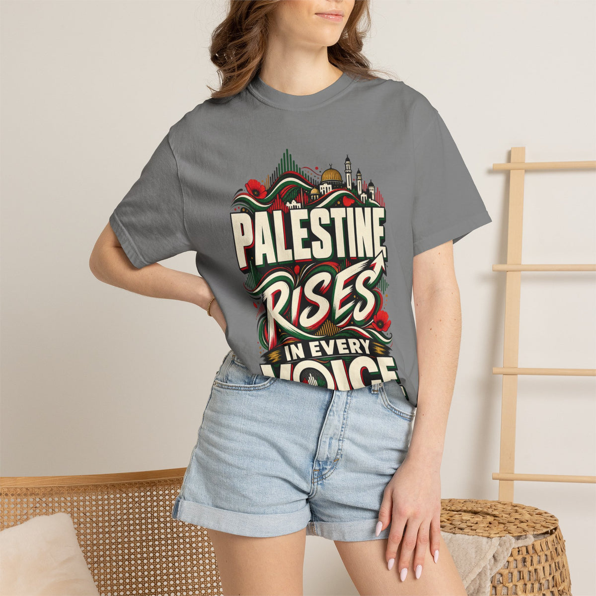 Palestine Rises Graphic T-Shirt — "Palestine Rises in Every Voice" Tee