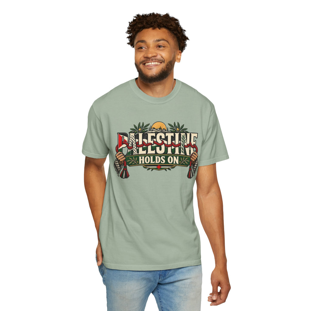 Palestine Holds On T-Shirt — Free Palestine Solidarity Graphic Tee