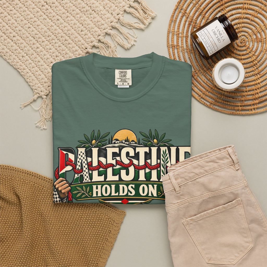 Palestine Holds On T-Shirt — Free Palestine Solidarity Graphic Tee