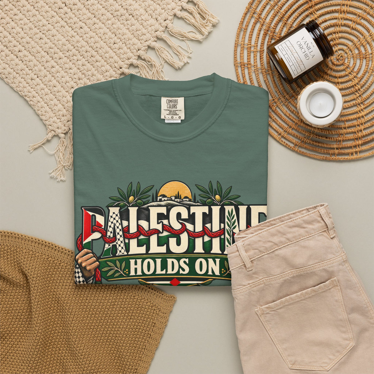 Palestine Holds On T-Shirt — Free Palestine Solidarity Graphic Tee