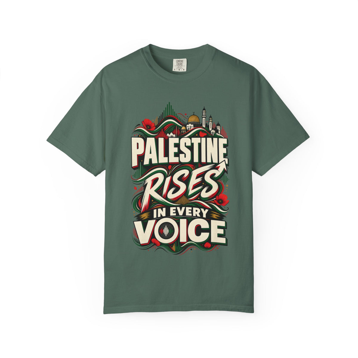 Palestine Rises Graphic T-Shirt — "Palestine Rises in Every Voice" Tee
