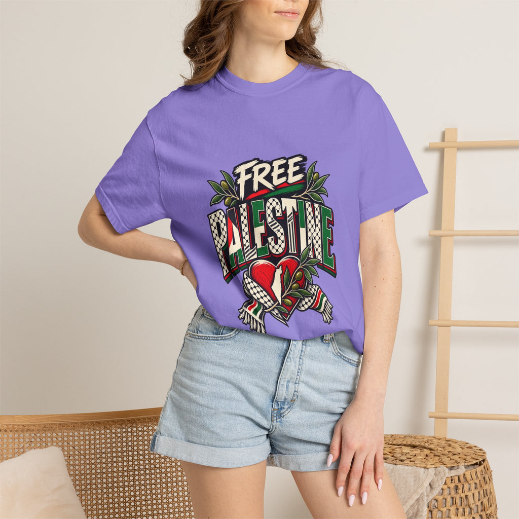 Free Palestine Graphic T-Shirt — Heart & Flag Solidarity Tee