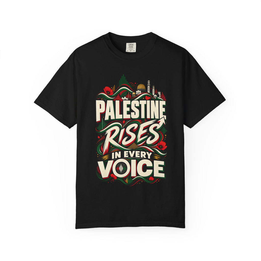 Palestine Rises Graphic T-Shirt — "Palestine Rises in Every Voice" Tee