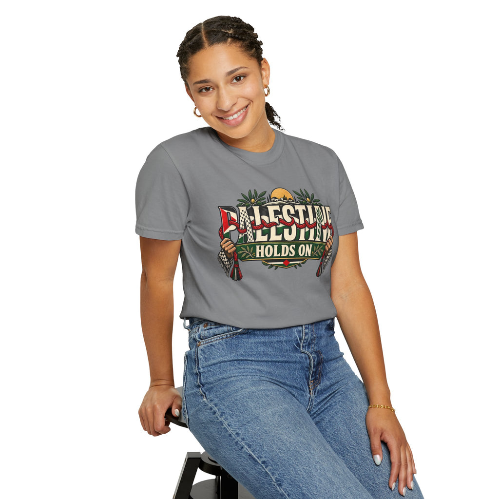 Palestine Holds On T-Shirt — Free Palestine Solidarity Graphic Tee