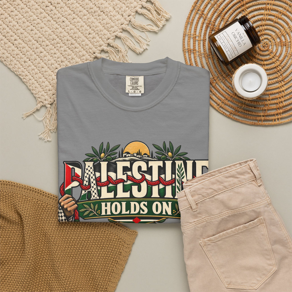 Palestine Holds On T-Shirt — Free Palestine Solidarity Graphic Tee