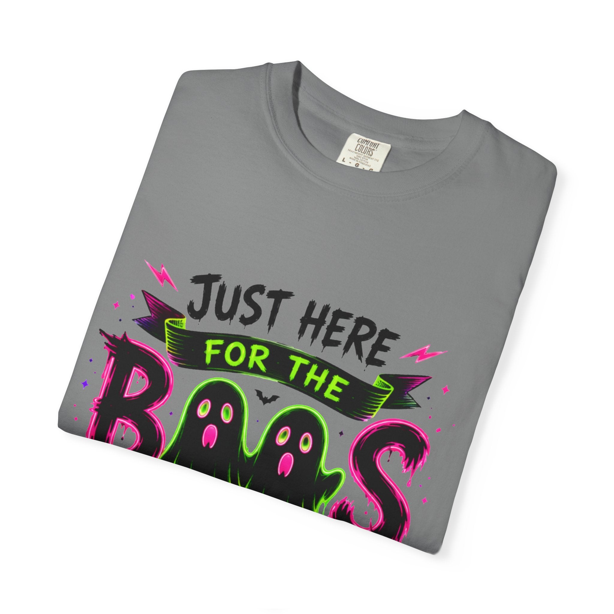T-Shirt — "Just Here for the Boos" Halloween Ghost Graphic Tee